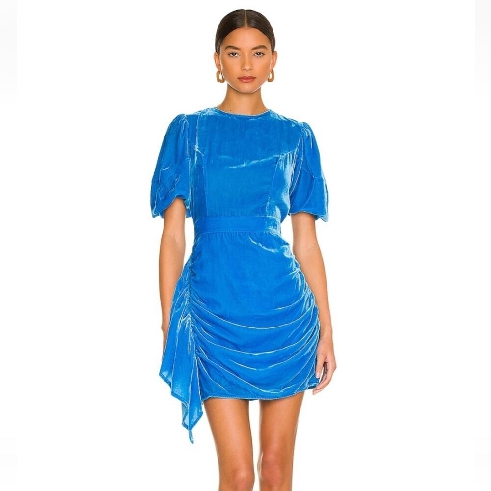 Rhode Pia Draped Velvet Mini Dress In Turquoise Size XS Sleeveless